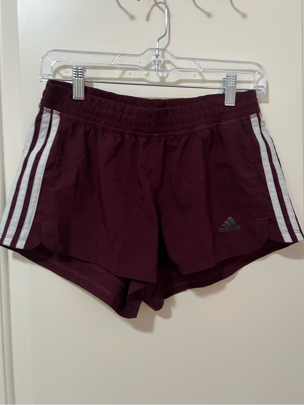 adidas Women's Burgundy Athletic Shorts with White Stripes